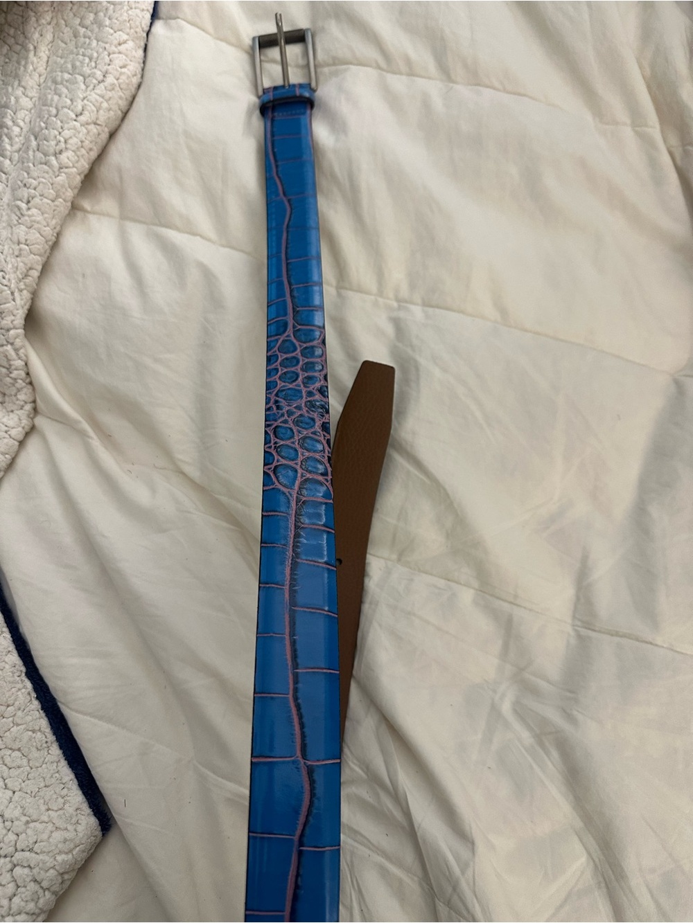 Blue Croc-Embossed Leather Accent Belt - Home Accents. Johnnie -0